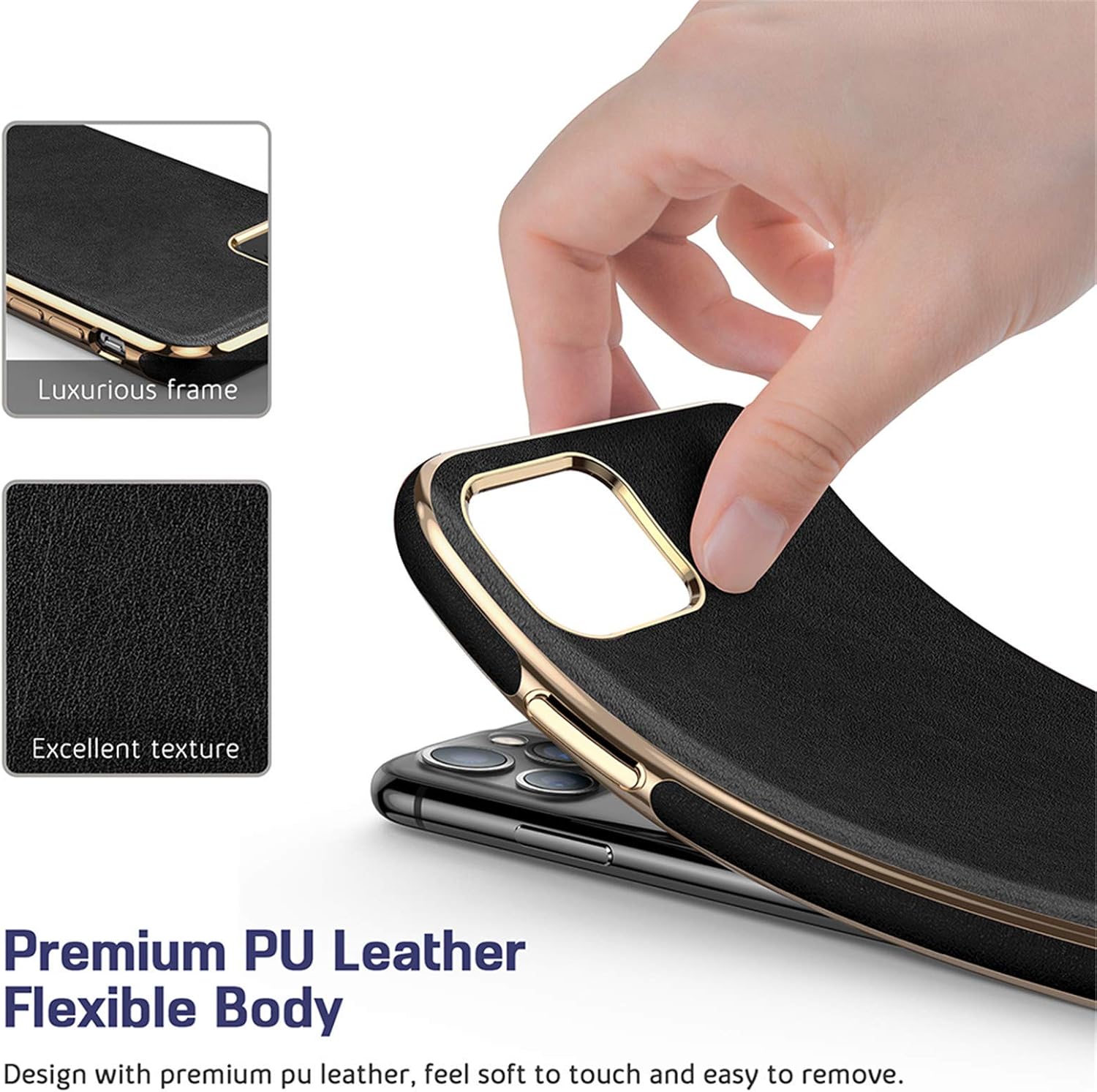 LOHASIC Funda delgada para iPhone 11 Pro Max, delgada de piel sintética de lujo, elegante, antideslizante, antiarañazos, funda protectora completa
