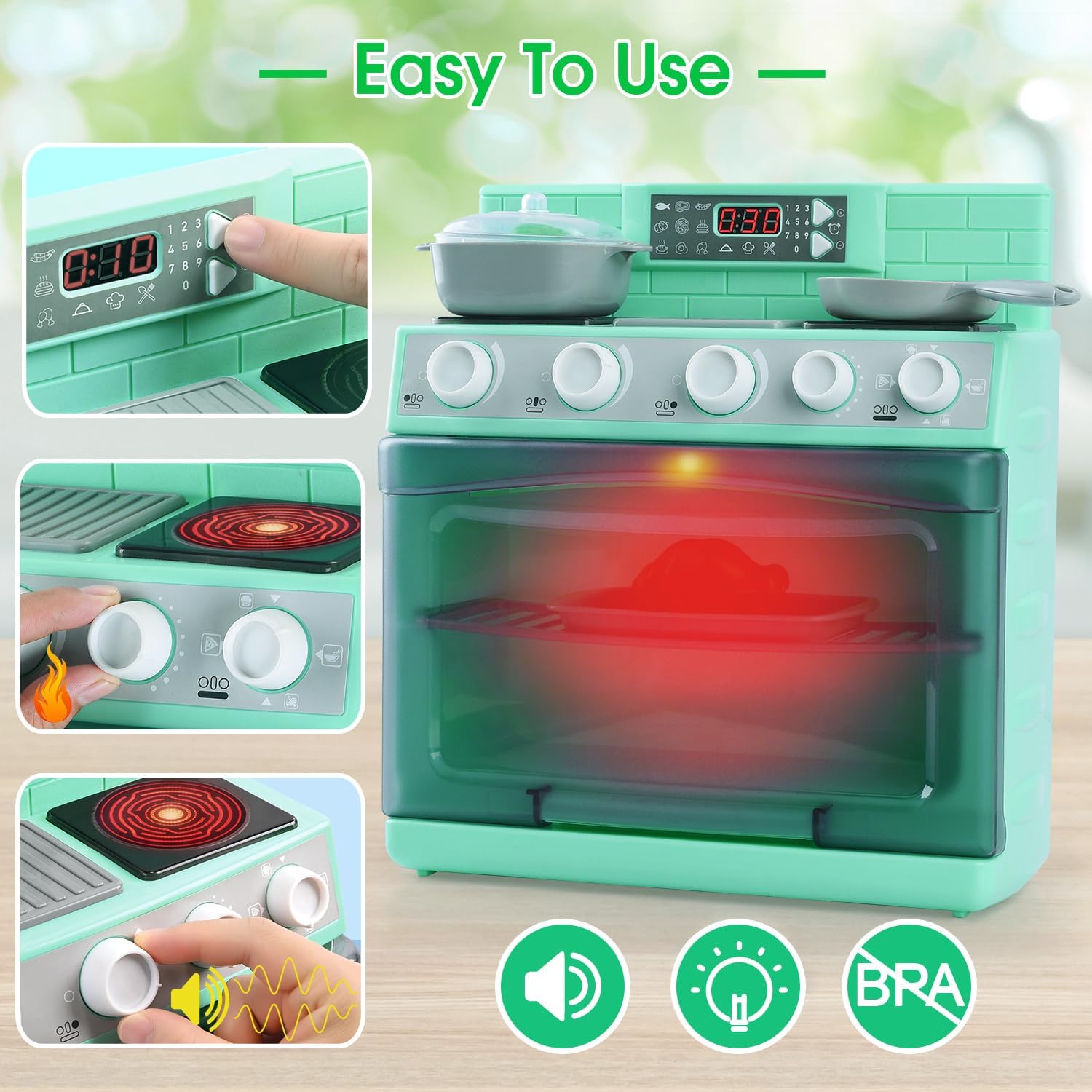 Accesorios de cocina para jugar al horno de juguete, aparato realista para niños con luces y sonidos, juego único de cocina para niños, juguetes de