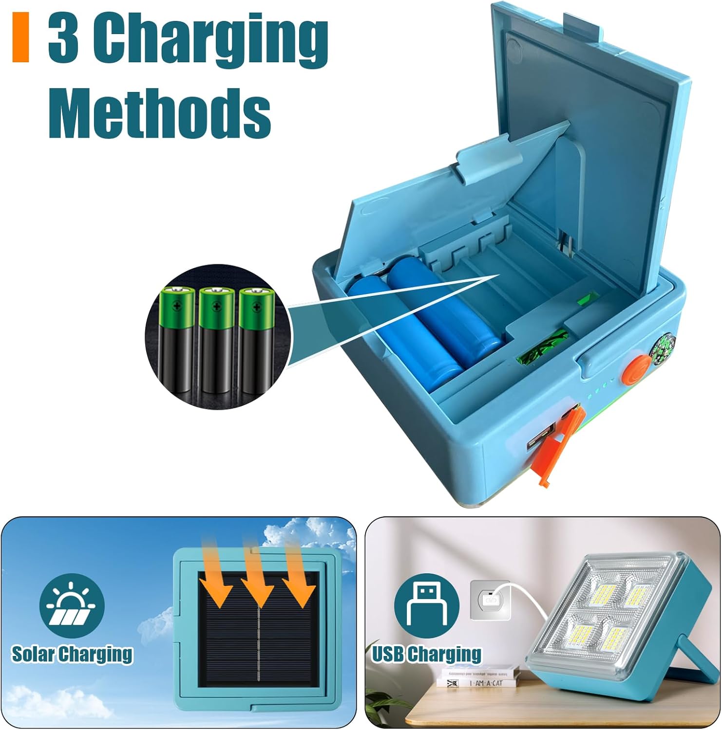 Linterna de camping solar recargable colgante luces solares tienda USB cortes de energía plegable 4800mAh10000LM 5 modos de luz 3 maneras de recarga