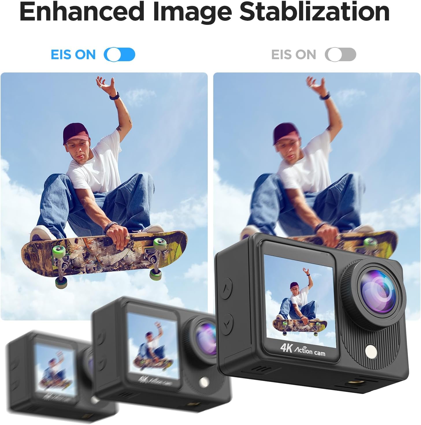 Cámara de acción de doble pantalla 4K30FPS, cámara de video con pantalla táctil HD de 20 MP, cámaras impermeables de 131 pies, control remoto de