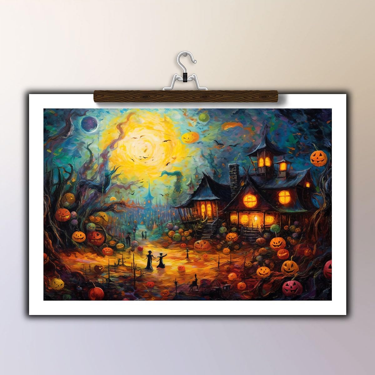 Impresiones en lienzo de noche de Halloween, arte de pared e imágenes espeluznantes de 12 x 18 pulgadas enmarcadas