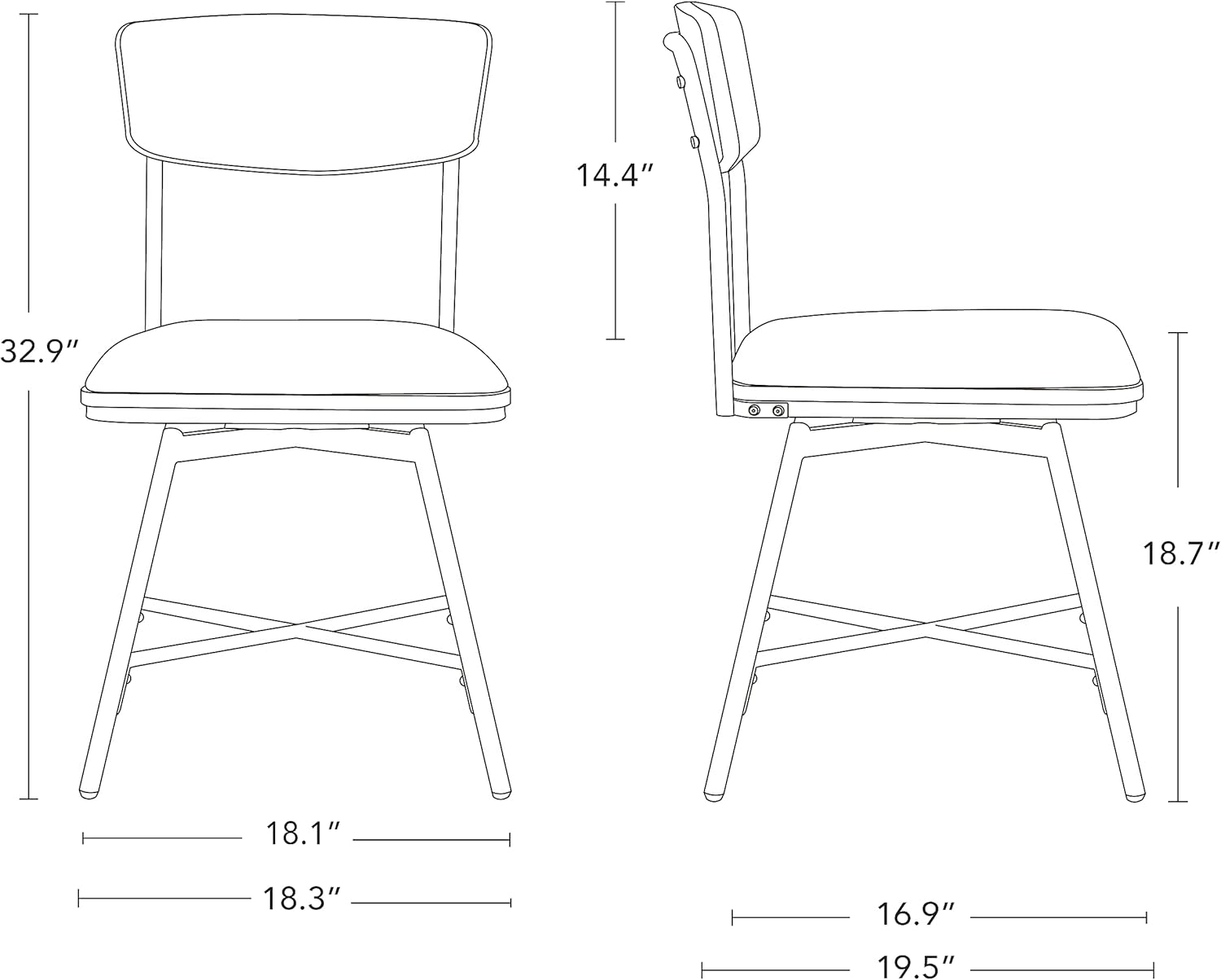 CHITA Juego de 2 sillas de comedor modernas giratorias, sillas de cocina de comedor de tela, sillas de comedor tapizadas de mediados de siglo con