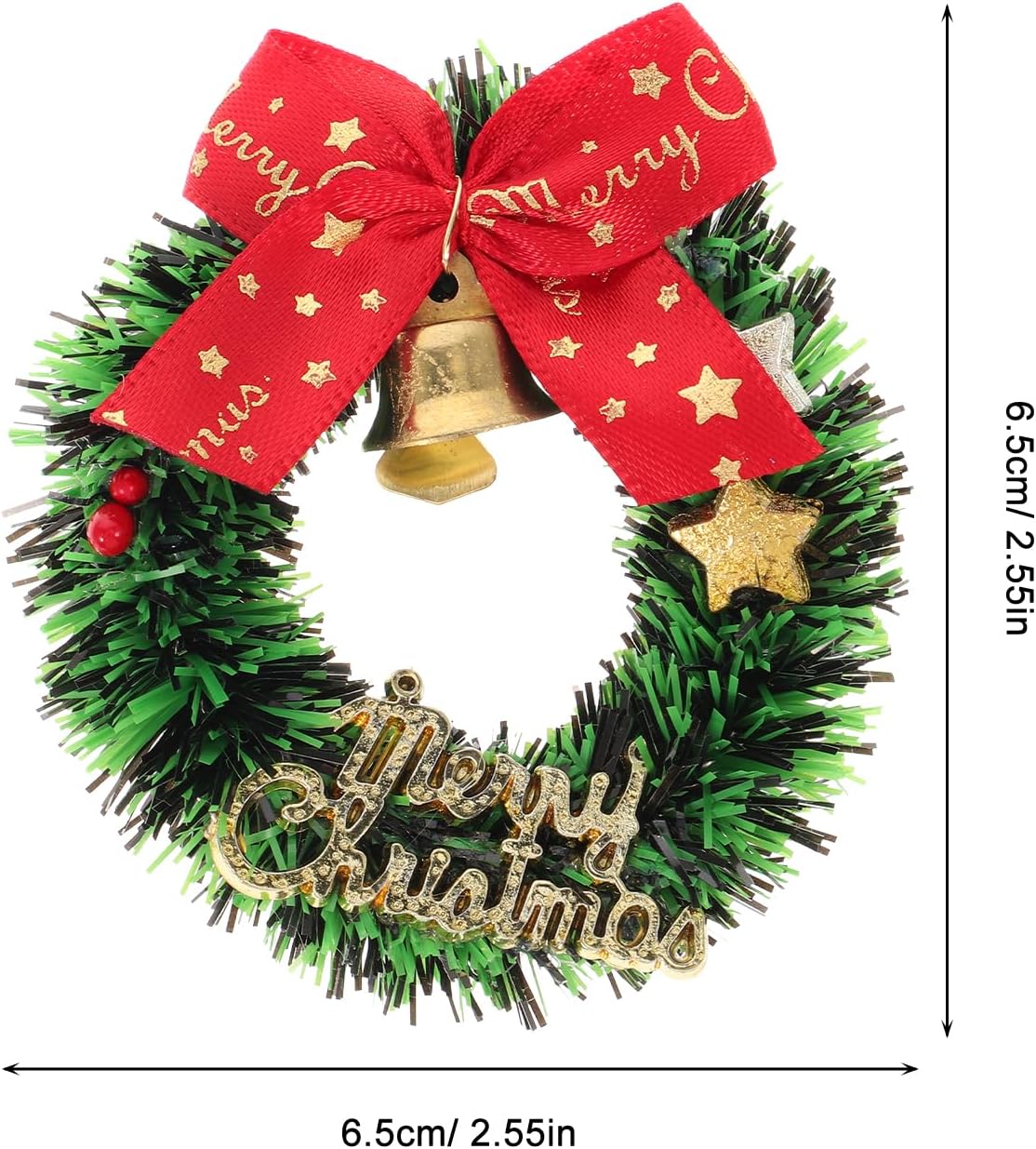 Ciieeo 10 mini coronas de Navidad, pequeñas coronas artificiales de árbol de Navidad con campanas de lazos de 2.55 pulgadas, coronas en miniatura
