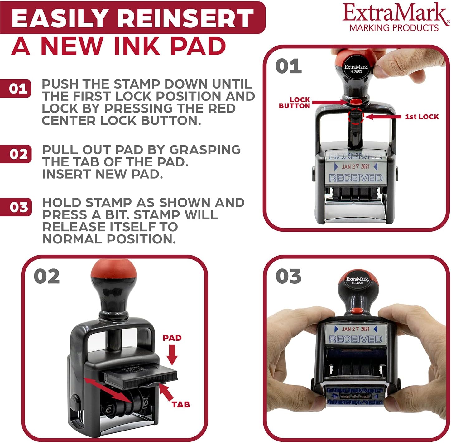Sello de fecha de oficina de estilo resistente con pago – Dater autoentintado – Estilo D – Color de tinta roja