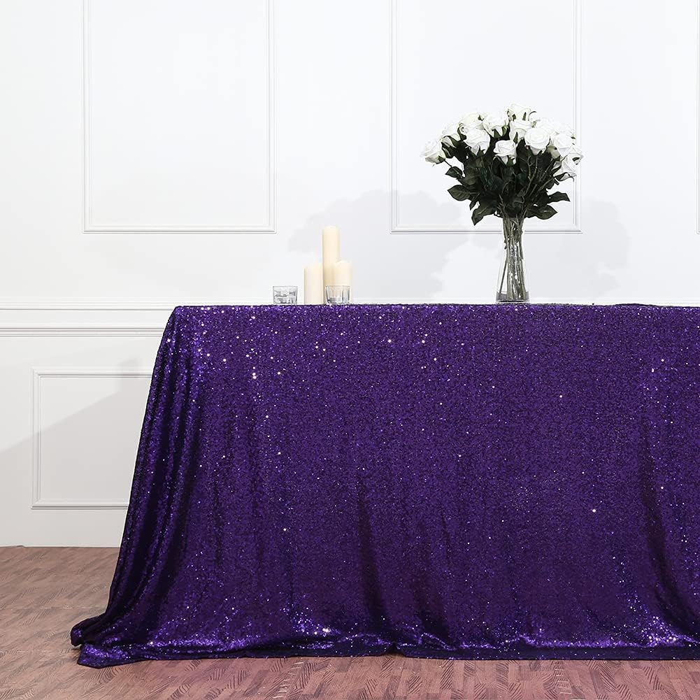 Eternal Beauty Mantel de lentejuelas, mantel rectangular de lentejuelas para fiestas, pasteles, postres y lentejuelas brillantes (morado, 90 x 132