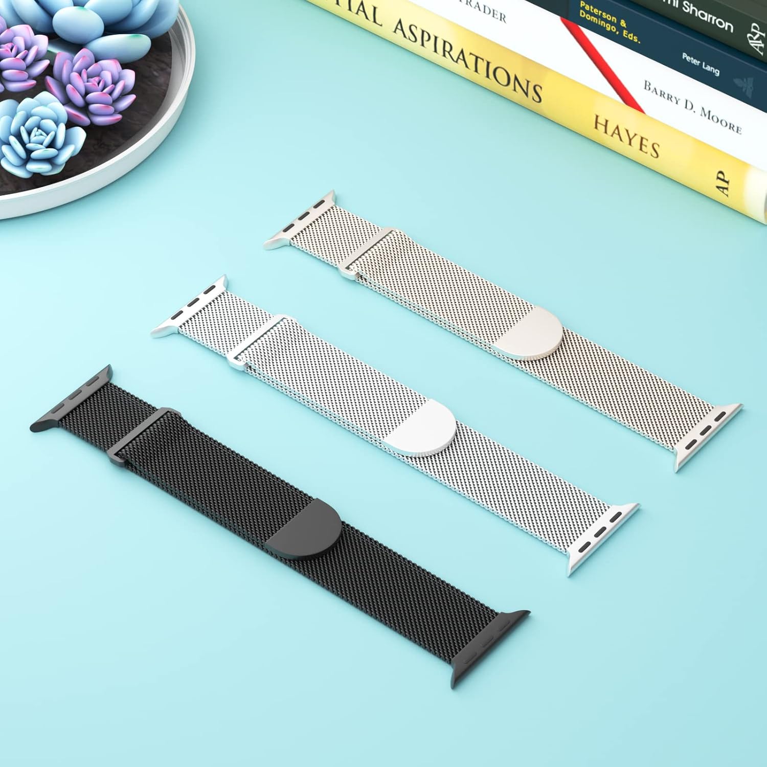 Steezrd Paquete de 3 correas metálicas de malla compatibles con Apple Watch de 1.496 in 1.575 in 1.614 in 1.654 in 1.732 in 1.772 in 1.929 in,