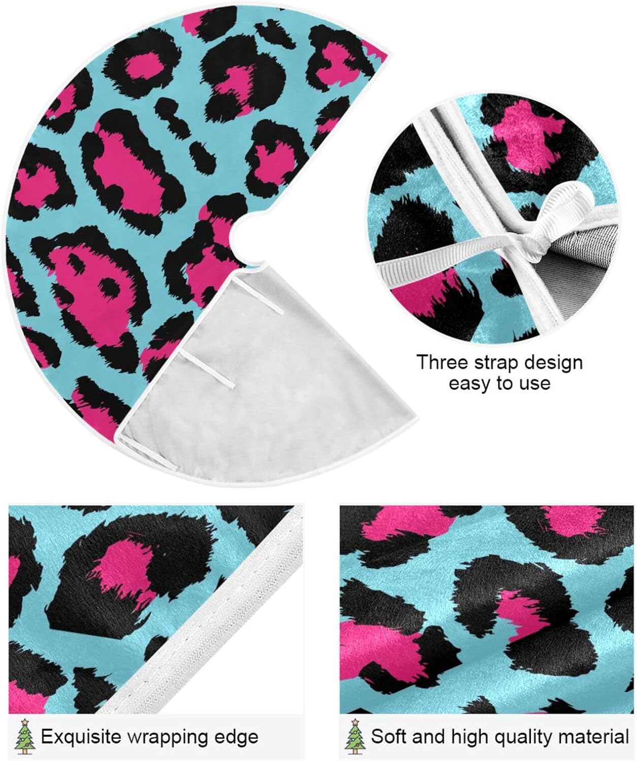 Falda de base de árbol de Navidad con estampado de leopardo, falda de árbol suave, decoración de árbol de Navidad, faldas de Navidad para árboles de