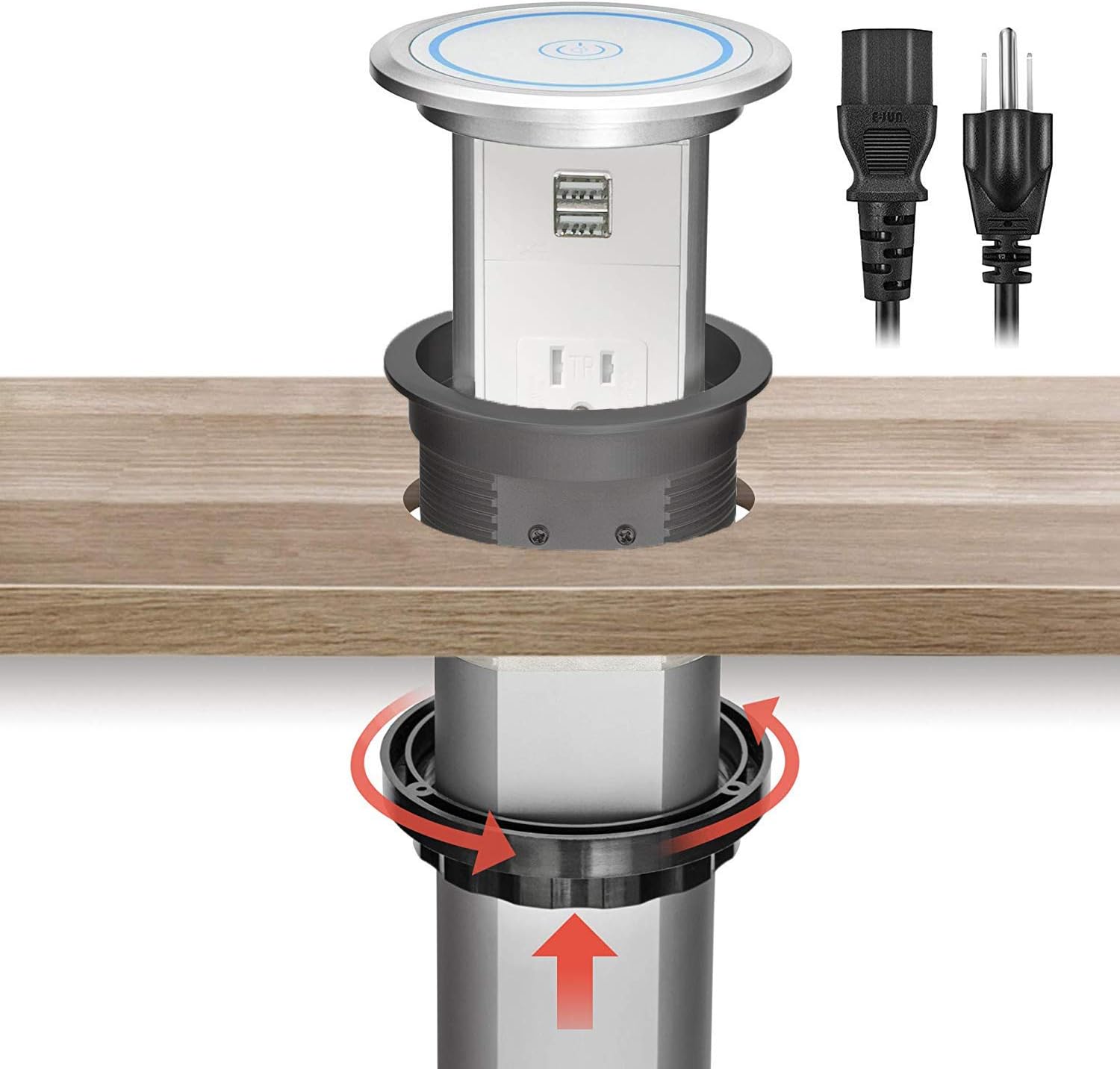 Inteligente Eléctrico Pop Up Socket Surge Certificación UL GFCI Protector 15 Amp Receptáculos, Regleta de alimentación retráctil, encimera redonda,