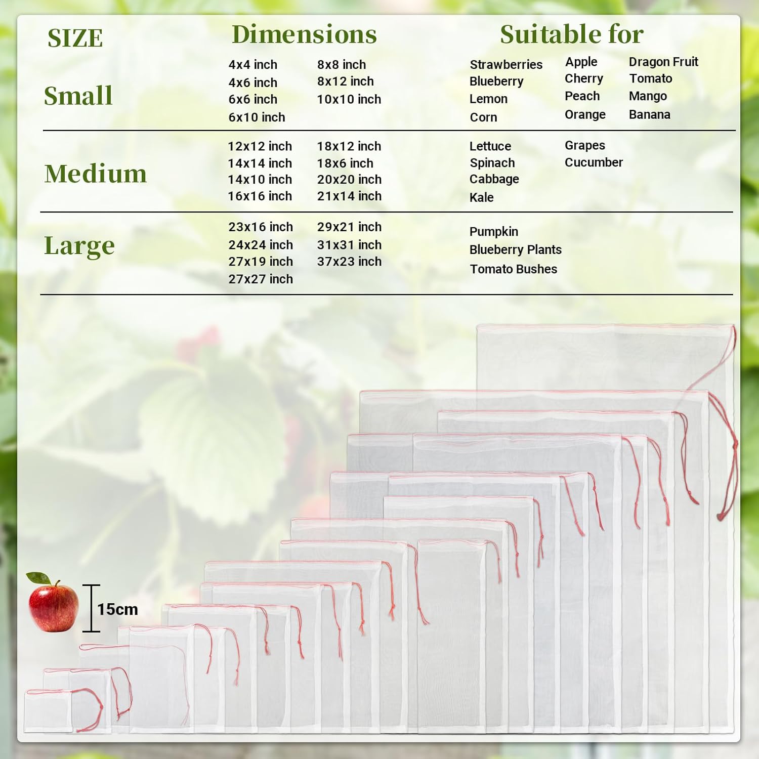 Bolsas de protección de frutas, paquete de 100 unidades de 4 x 6 pulgadas, barrera de plagas para jardín, red de insectos, pequeñas bolsas de malla