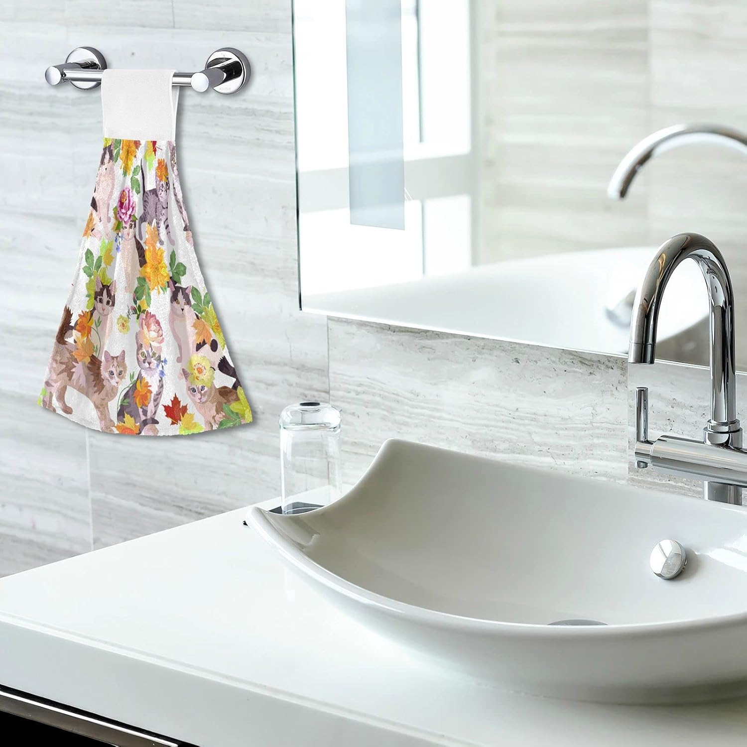 Toallas de mano colgantes para cocina con diseño de gato y arce, bonita toalla absorbente con lazo, 2 piezas de ropa de cama de cocina para baño,