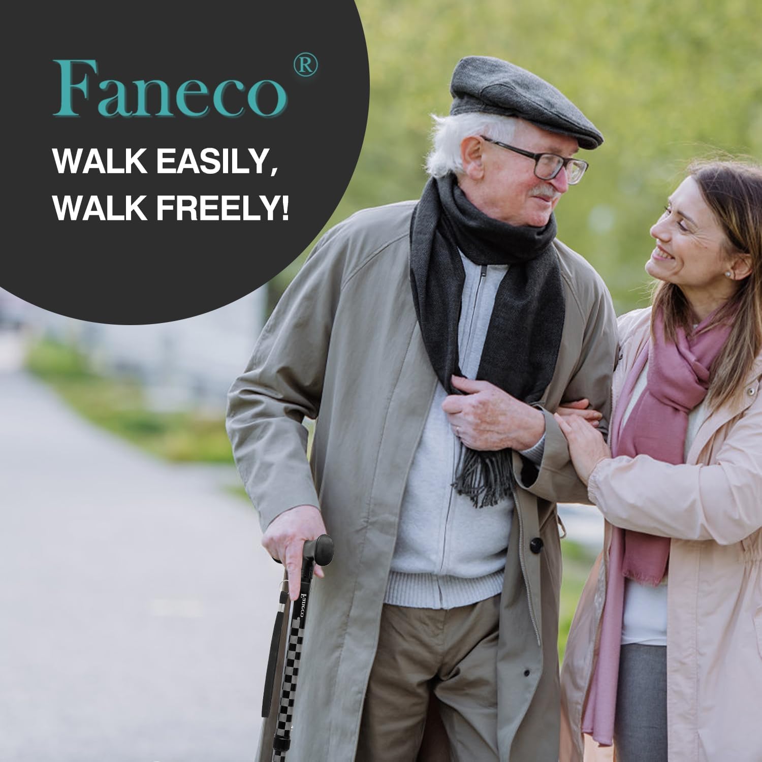 Bastón para ancianos, bastón plegable para personas mayores, base cuádruple giratoria, bastón ligero y ajustable para hombres y mujeres