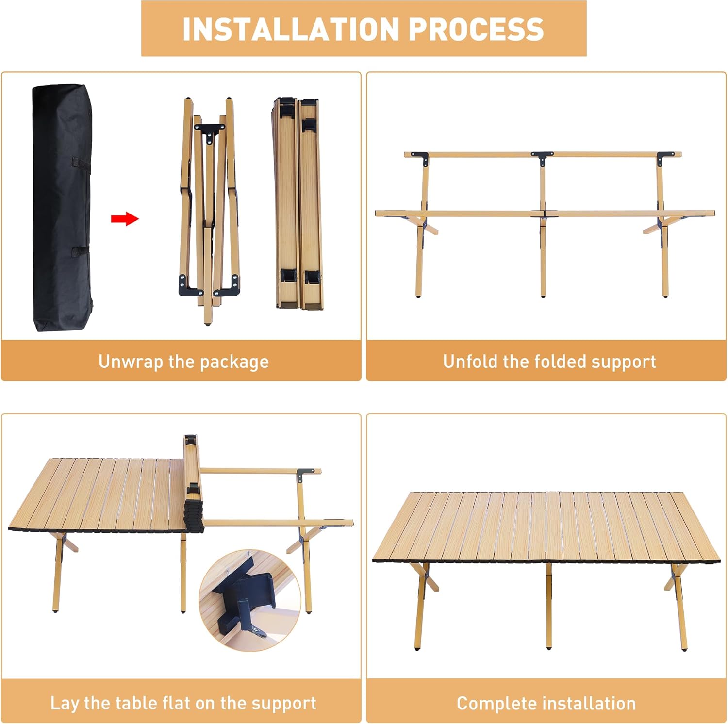 MAKELEN Mesa plegable para exteriores con bolsa de transporte, mesa cuadrada enrollable de aluminio ligero para interiores, campamento al aire