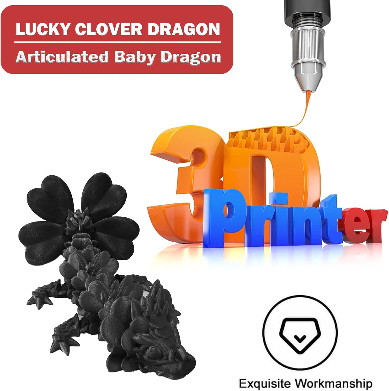 Juguetes de dragón impresos en 3D, figuras de acción de dragón articuladas con hojas de la suerte con articulaciones giratorias y flexibles, figuras