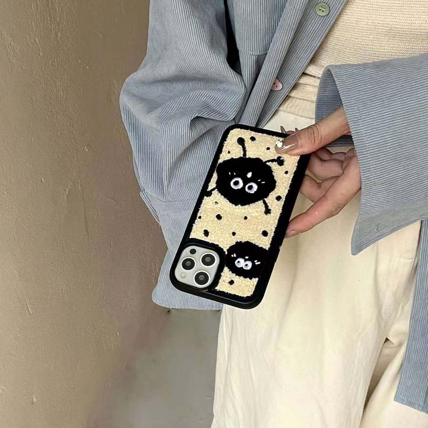 Cartoon Phone Case for iPhone 14 Pro Cute Design,Embroidery Briquettes Case for iPhone 14 Pro Funny Fluffy Back,Kawaii Girly Wired Case for iPhone