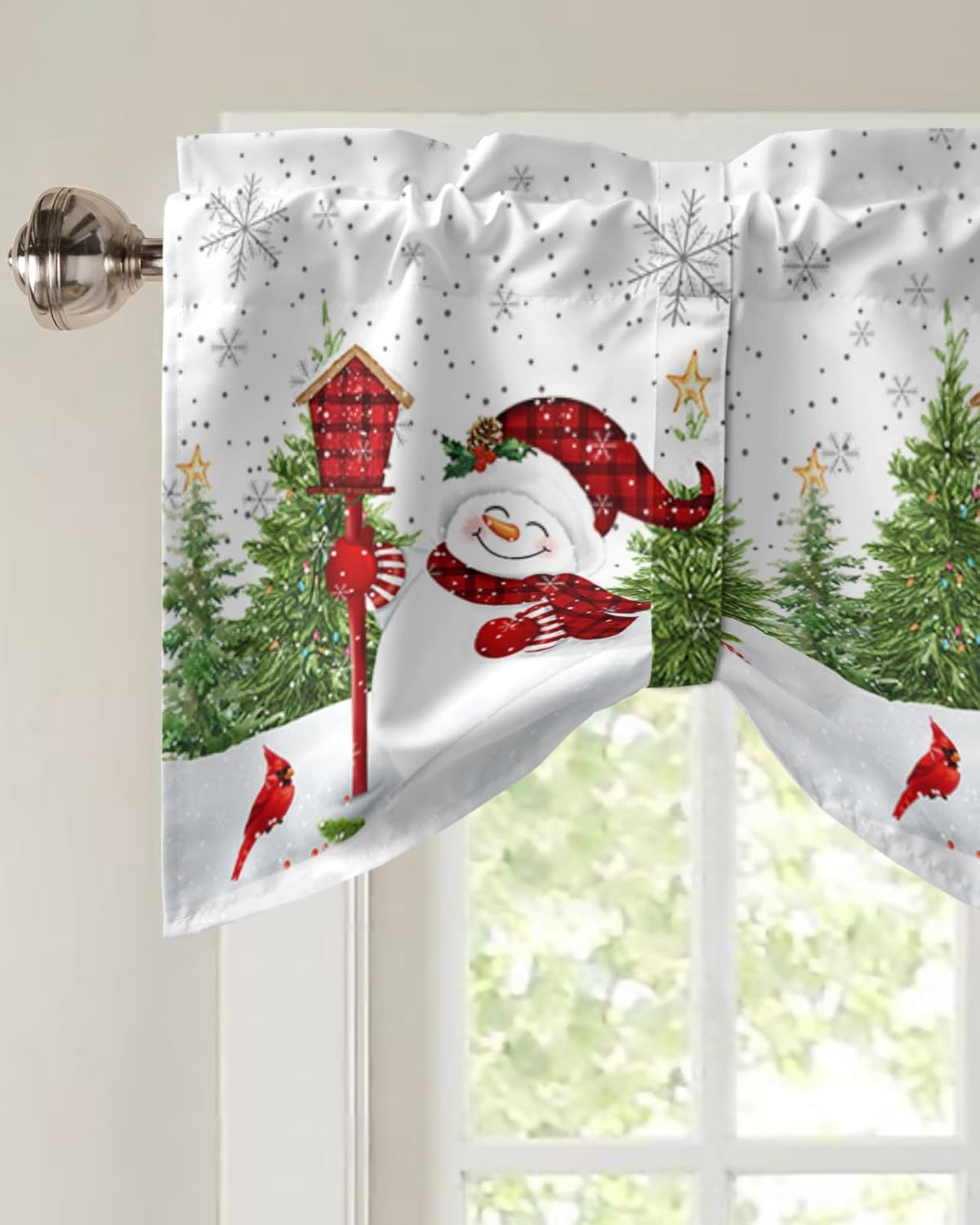 Cenefas de cortina de Navidad con diseño de muñeco de nieve para ventanas, cenefas cortas de cortina de ventana verde con copo de nieve, cortinas de