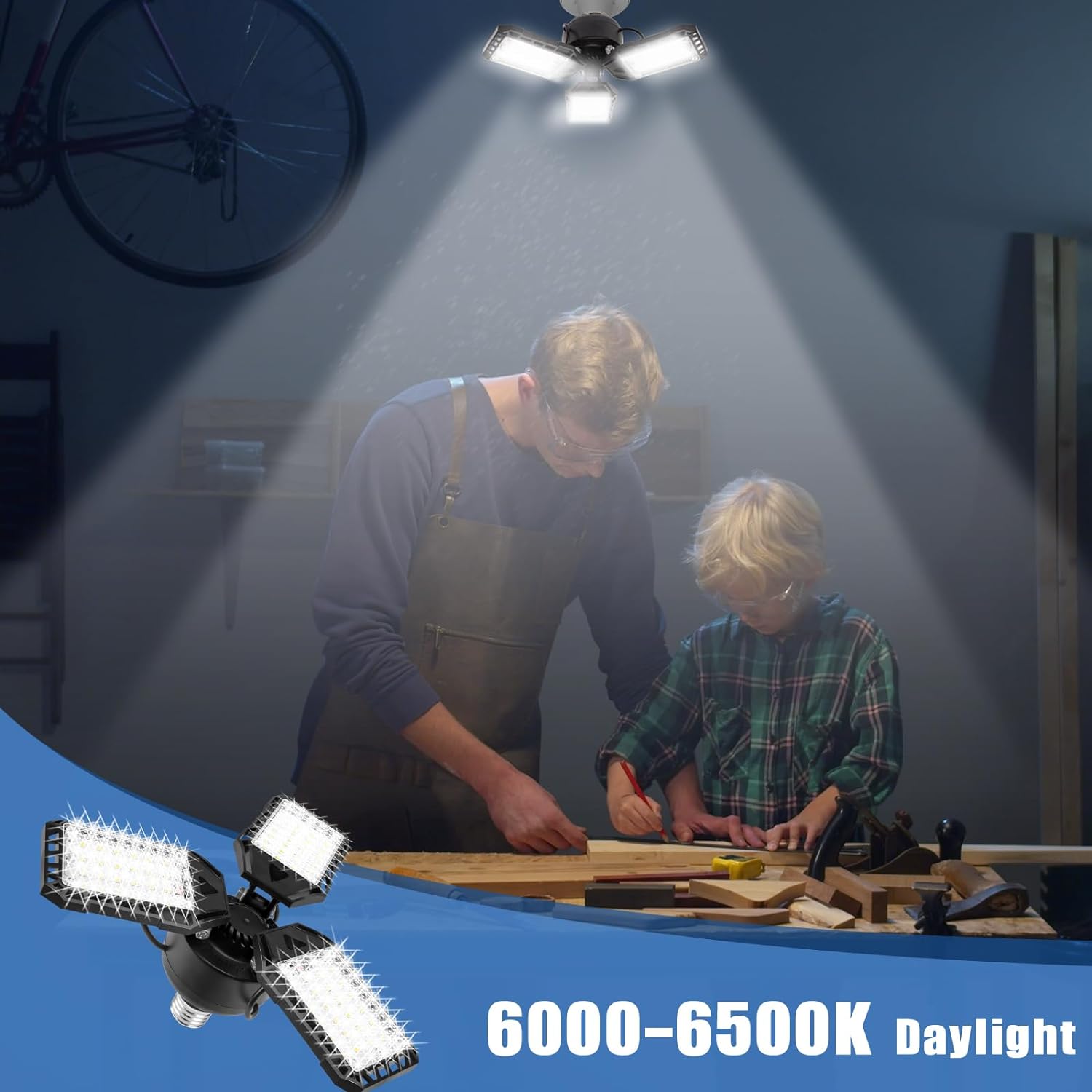 Aoretic Paquete de 4 bombillas LED para garaje, 80 W, 8000 lm 6500 K, luz LED de tienda con 3 paneles deformables, luz de granero de sótano, luces