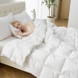 Edredón de plumas tamaño matrimonialqueen, relleno de edredón de plumón blanco con relleno de plumón esponjoso de 65 onzas, funda 100% algodón Edredón de plumas tamaño matrimonialqueen, relleno de edredón de plumón blanco con relleno de plumón esponjoso de 65 onzas, funda 100% algodón