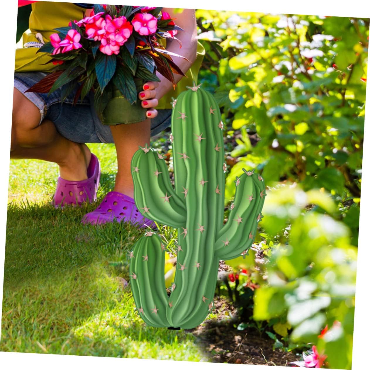 VILLCASE 2 piezas de cactus decoración de jardín decoración de cactus decoración de puerta exterior jardín estacas carteles cactus patio adorno