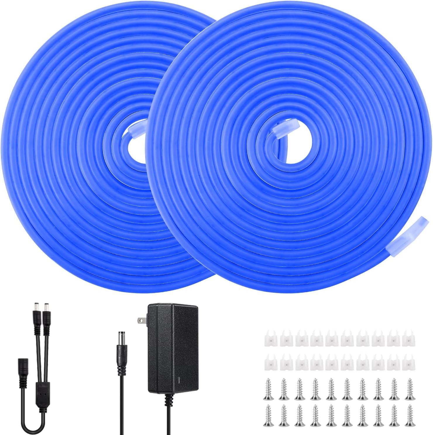iCreating Tira de luces LED de neón de 32.8 pies, color azul, luces LED de neón flexibles de 12 V para interiores y exteriores, tira de luz LED