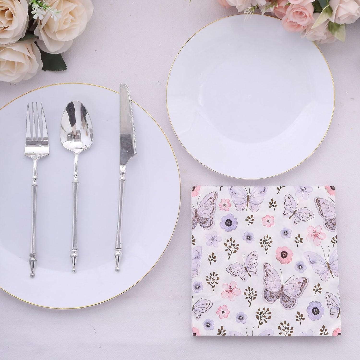 Efavormart – Paquete de 20 servilletas de papel de mariposa lavanda marfil, elegantes servilletas desechables de cóctel para fiesta de jardín, 18 GSM