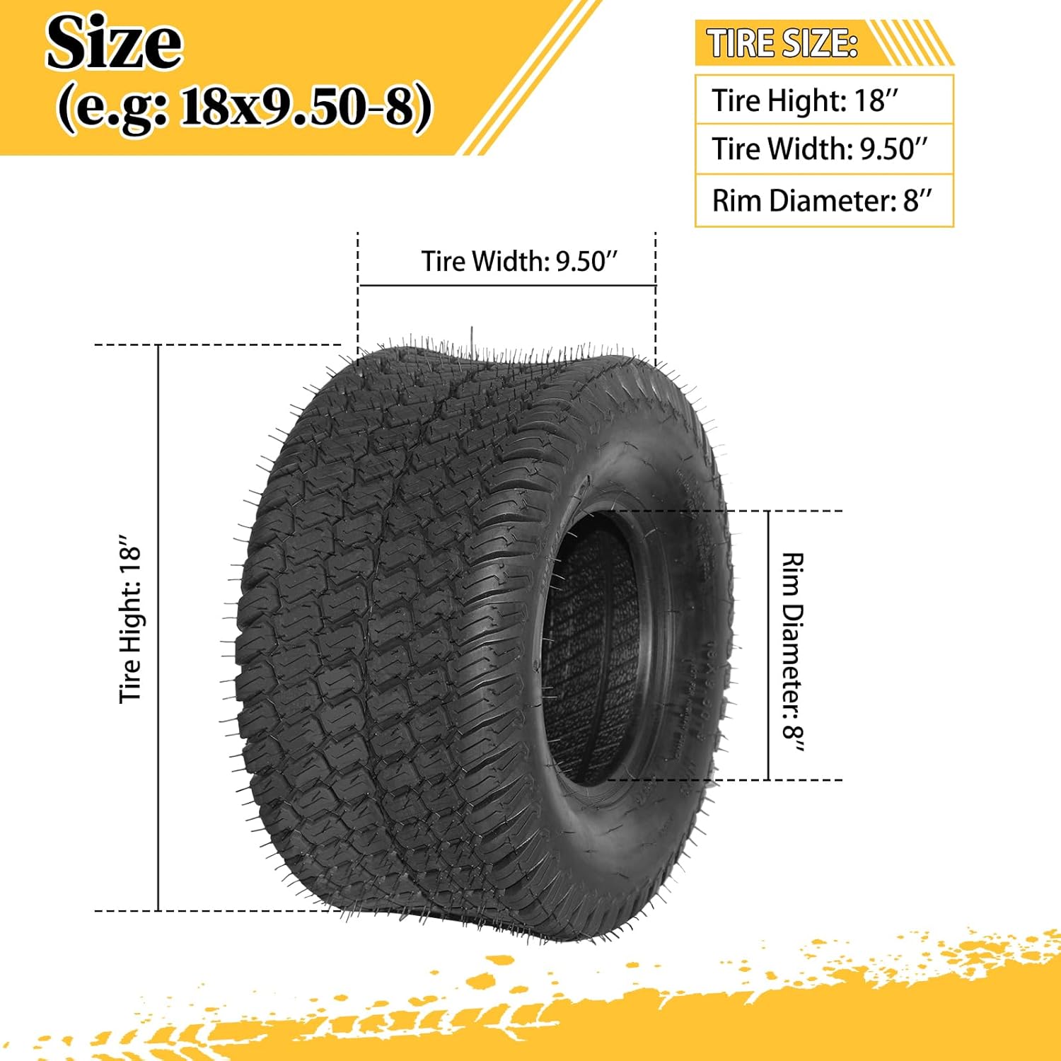 Motorhot Juego de 2 neumáticos de césped de 18 x 9.50-8 18 x 9.50 x 8 pulgadas, 4PR para carrito de golf