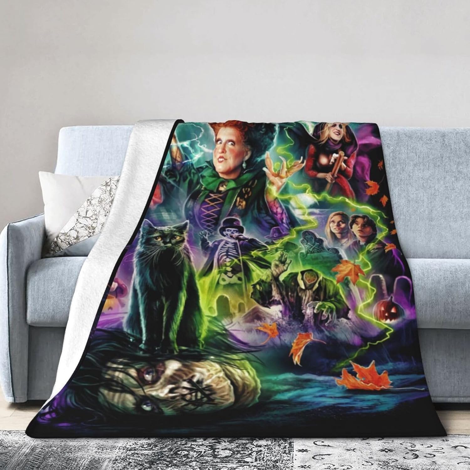 Manta de película de terror para decoración de Halloween, para las cuatro estaciones, para decoración del hogar, cálida y acogedora, manta suave y