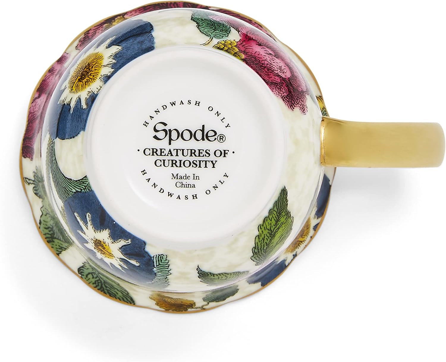 Spode Creatures of Curiosity Collection – Taza de café floral crema, 12 onzas, borde dorado y asa, hecha de porcelana fina, tazas para café, taza de