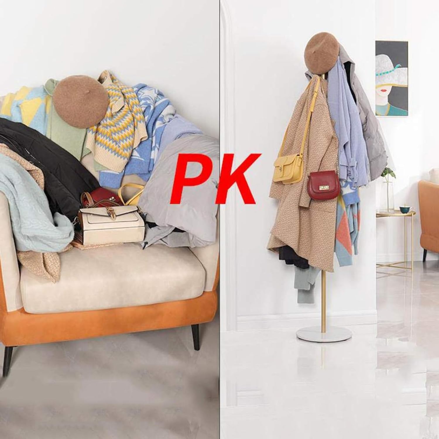 Perchero de latón antiguo, 8 ganchos, soporte de base de mármol para abrigos, sombreros, bufandas, ropa, B