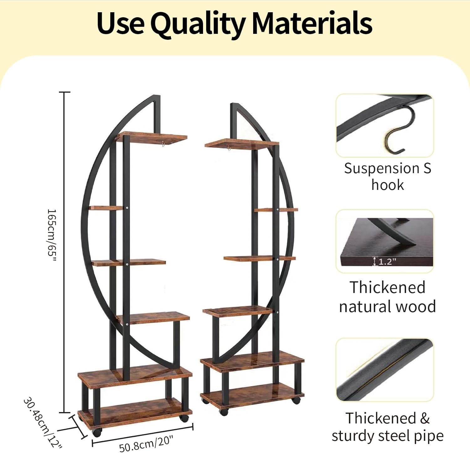 homegroove 2 soportes de metal de 6 niveles altos para plantas de interior con luz de crecimiento, estante grande en forma de media luna y ruedas