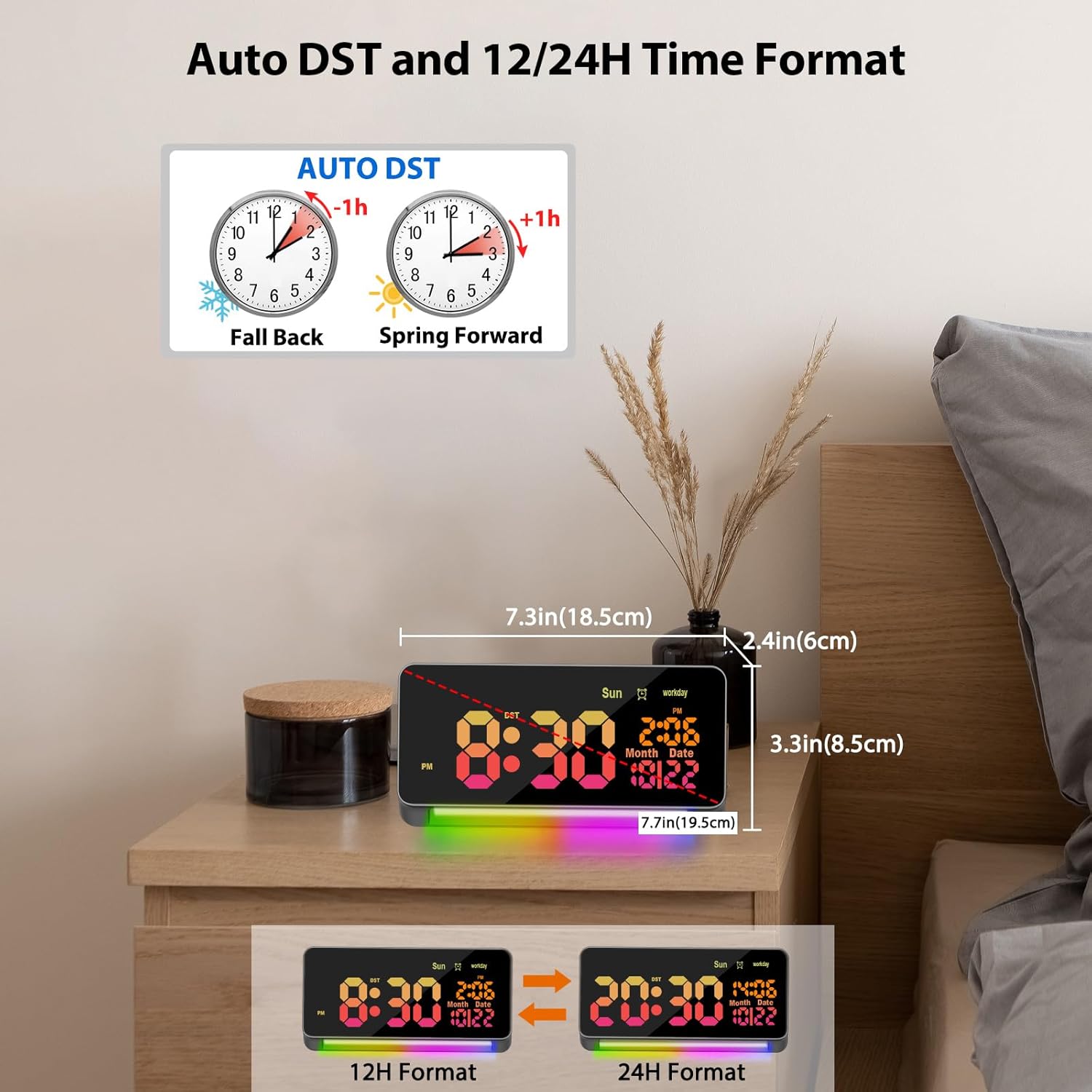 Reloj despertador digital de 120 db para dormitorios, 15 sonidos de despertador, despertador digital para adultos que duermen pesados, luz nocturna