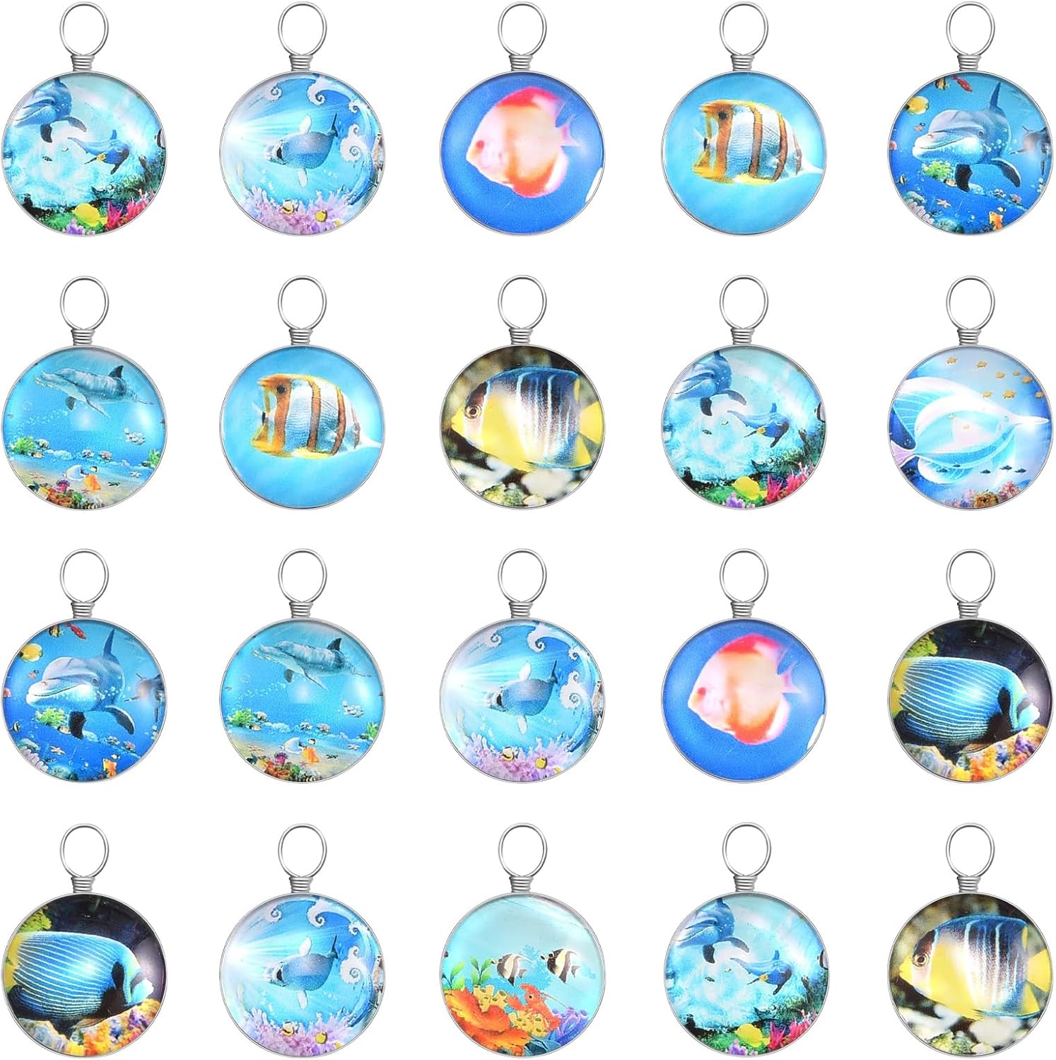 20 piezas mixtas 3D con imagen 3D de tortuga marina, dijes de peces con cuentas de cristal de animales del océano, cuentas de resina transparente,