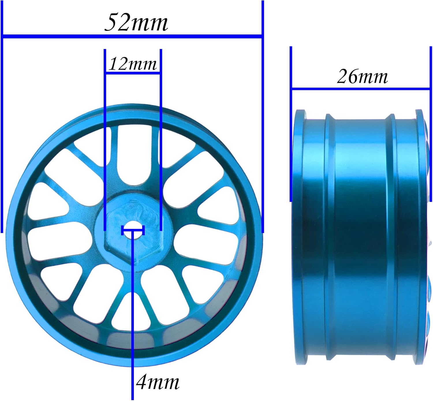 Vgoohobby – 4 llantas de aluminio de 0.472 pulgadas de ancho de cubo hexagonal de 0.472 pulgadas (1.024 in), compatibles con 110 Tamiya TT-01 Kyosho