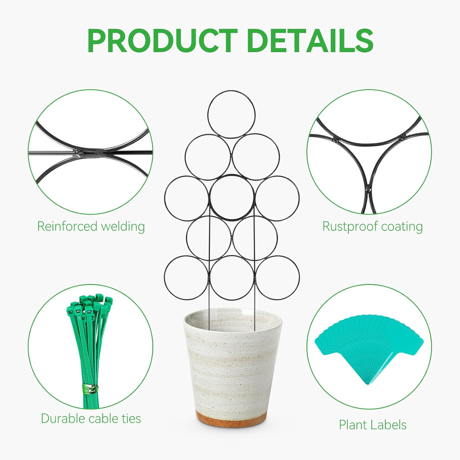 GROWNEER Paquete de 6 enrejados de jardín pequeños para plantas en maceta, enrejado de plantas de interior de 15.7 pulgadas, soporte apilable para