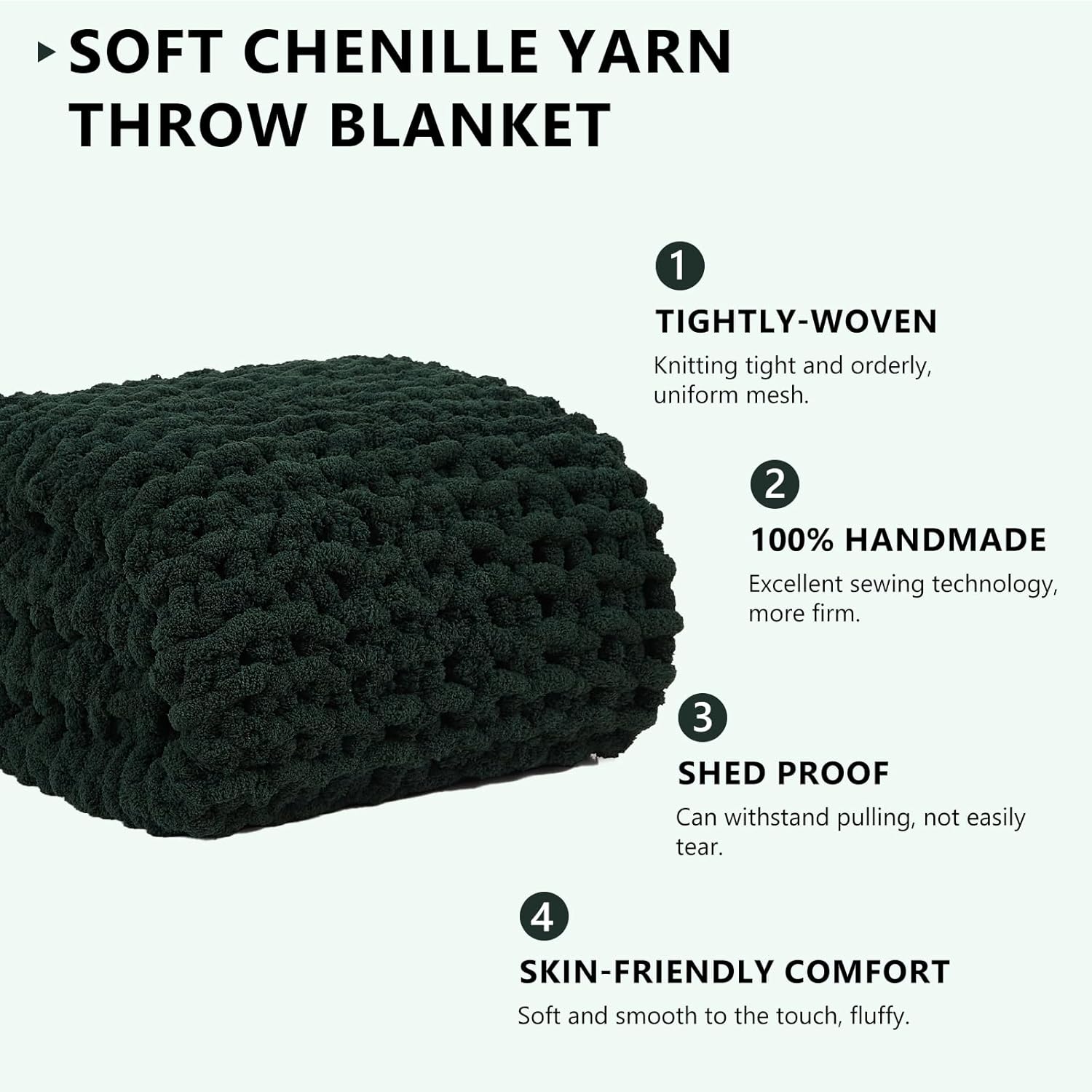 L’AGRATY Manta de punto grueso  Manta suave y gruesa de 50 x 60 pulgadas 100 % tejida a mano de chenil para sofá, manta grande de punto trenzado