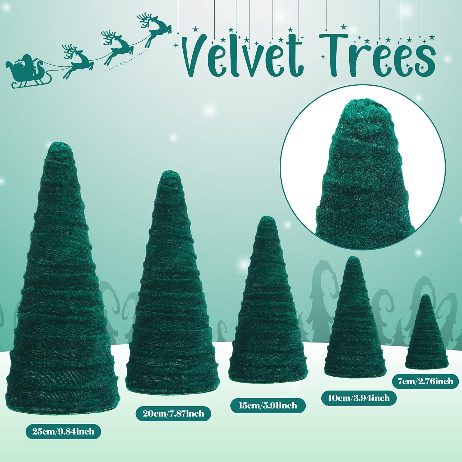 Juego de 5 tamaños de árboles de terciopelo de Navidad, decoración moderna para árbol de invierno, hecha a mano, mesa de invierno, centro de mesa,