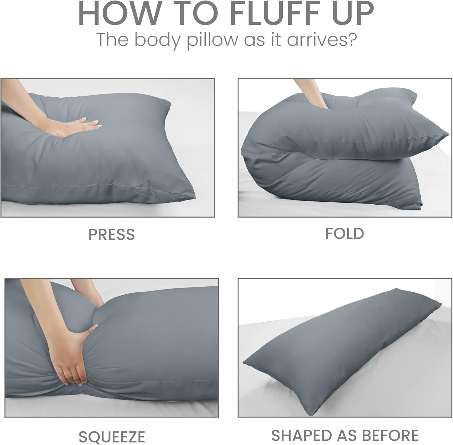 Utopia Bedding Almohada de cuerpo completo para adultos (gris, 20 x 54 pulgadas), almohada larga para dormir, relleno de almohada grande para dormir