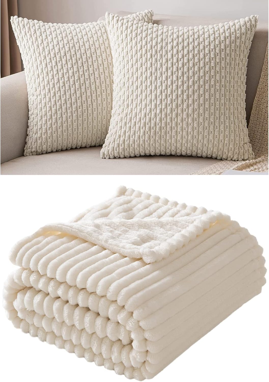 MIULEE Juego de 2 fundas de almohada decorativas de pana suave, fundas de almohada bohemias a rayas, decoración del hogar rural para sofá, cama,