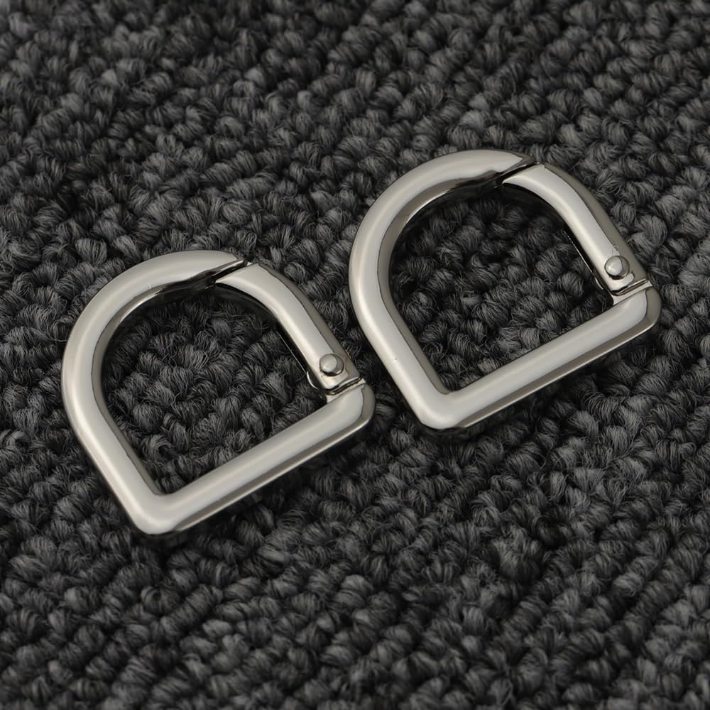 2 llaveros de resorte de metal semicírculo, clip de ganchos de resorte, hebilla de llavero de resorte, anillo plano en D para monederos (plateado)