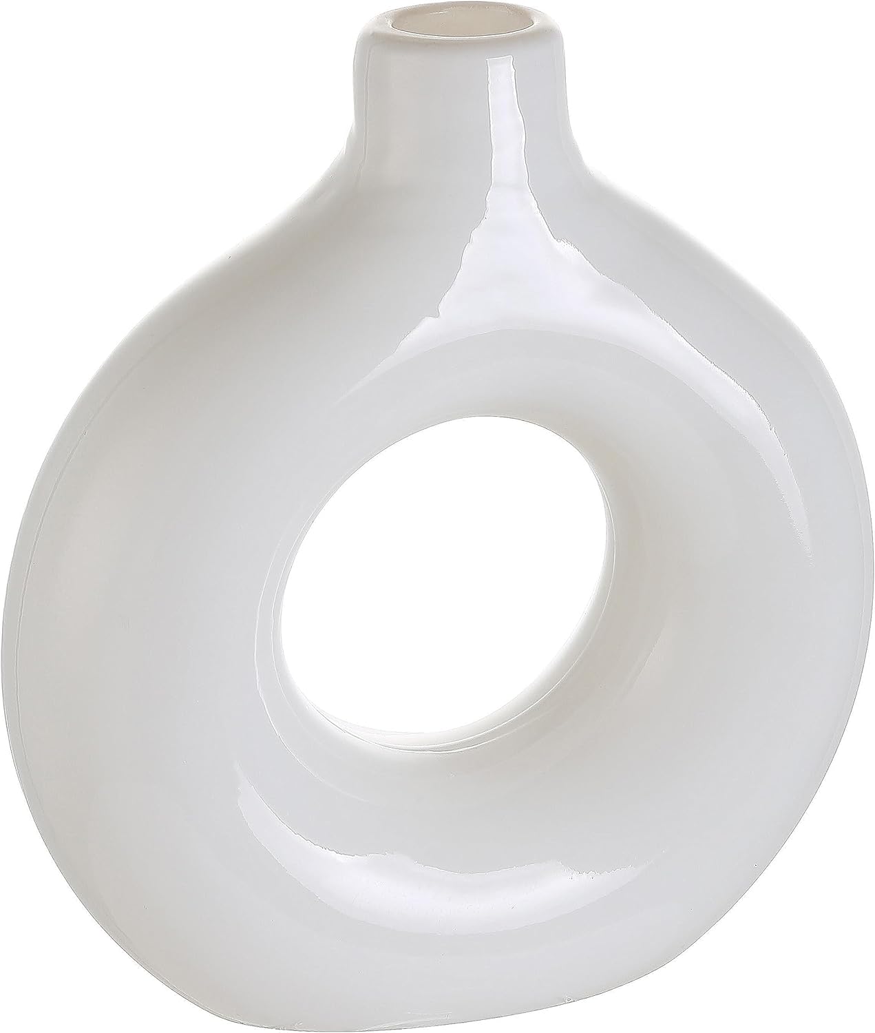 Jarrón de vidrio blanco para flores, jarrón de dona, decoración de mesa, centro de mesa, boda, sala de estar, estantería, oficina, hogar moderno,