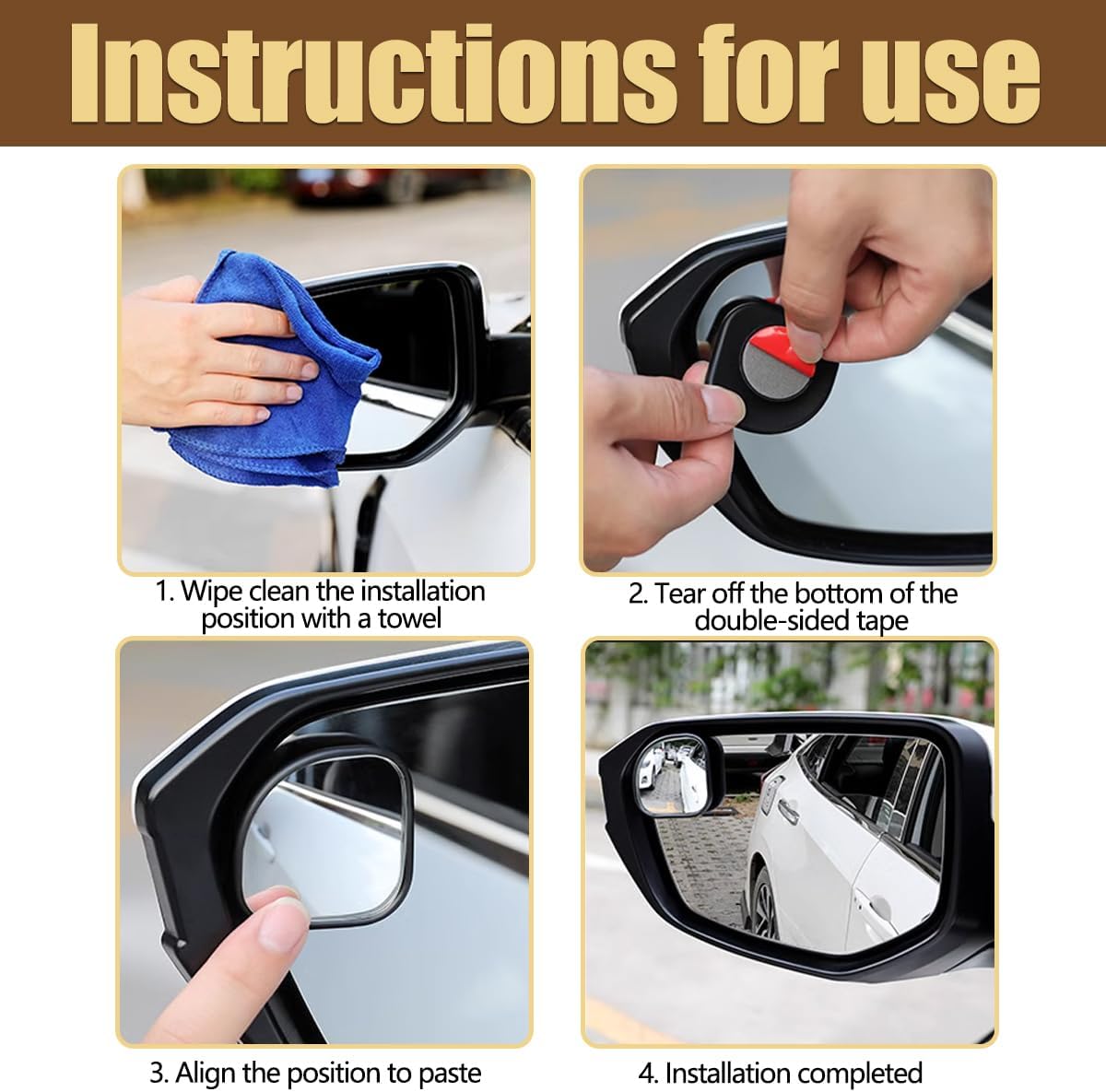 Kewucn Paquete de 2 espejos de punto ciego, espejos retrovisores convexos de vidrio HD con forma de ventilador, espejo retrovisor lateral gran
