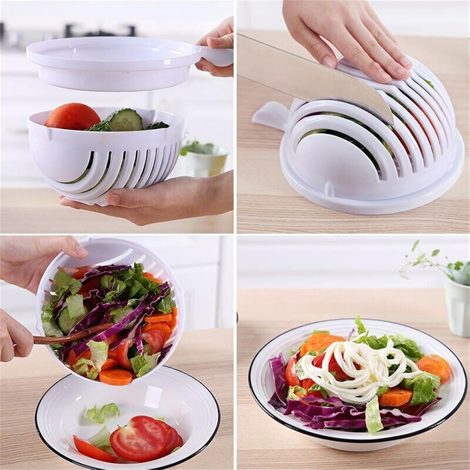Cuenco cortador de ensalada, tazón picador de ensalada, juego de corte de verduras y frutas, cuenco de drenaje de verduras, cortador de ensalada de