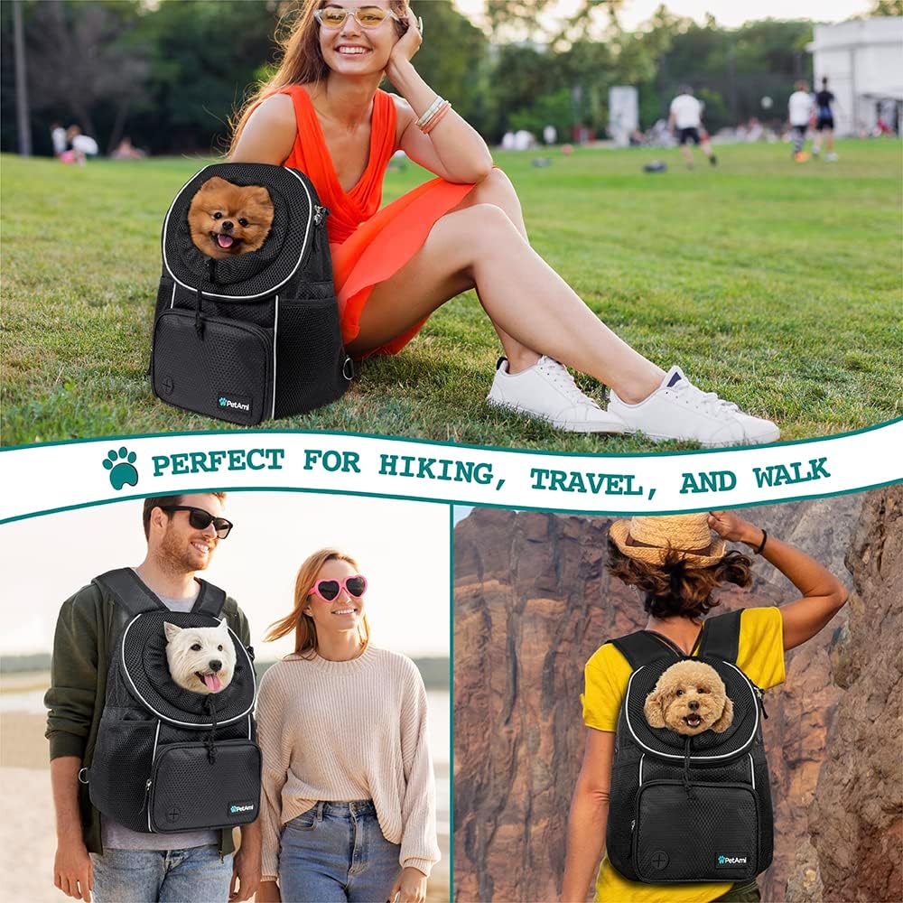 PetAmi Mochila transportadora frontal para perro, mochila ajustable para perros y gatos, transportadora ventilada para senderismo, camping, viajes,