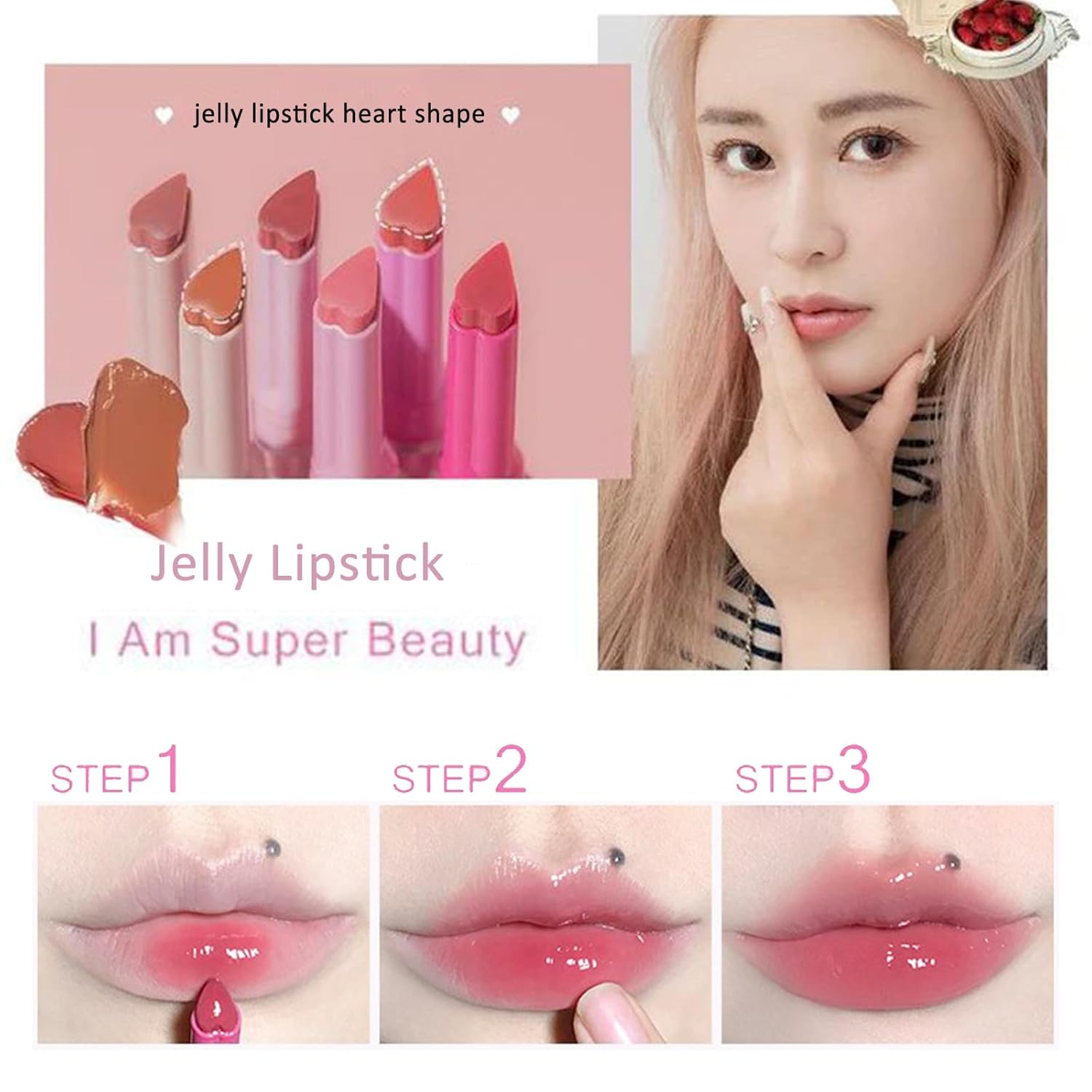 Oplviude Florette Jelly – Lápiz labial Flortte I Am Super Beauty Jelly Lipstick, lápiz labial de gelatina en forma de corazón, Florette Love Heart