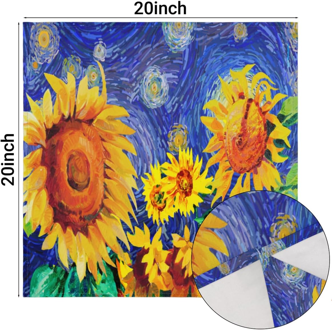 Cloth Napkins Set of 6 Starry Night 20×20 Inch Cloth Napkins Sunflower Washable Reusable Kitchen Dinner Napkins Table Decor for Wedding, Holiday