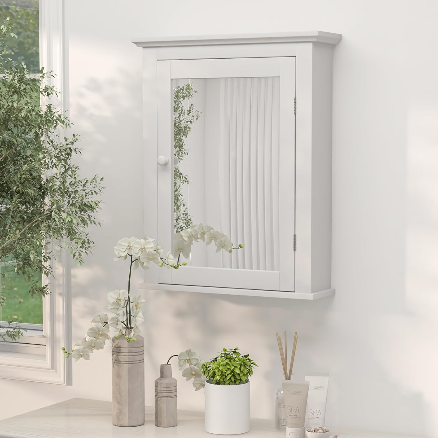 Safeplus Versátil botiquín de baño montado en la pared con espejo, organizador de almacenamiento ajustable para sala de estar, dormitorio, entrada,