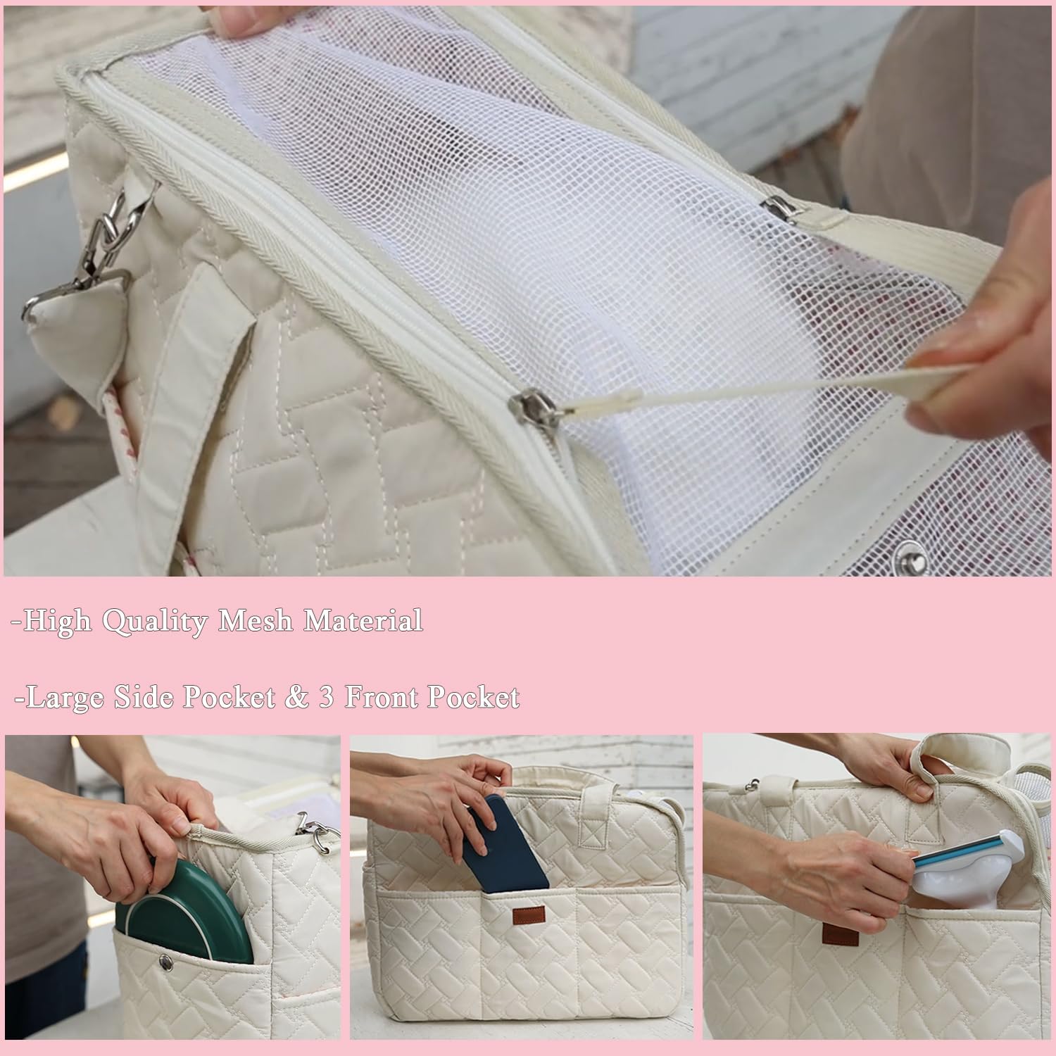 HSC PET – Bolsa para perros pequeños color beige para mujer, transportador de gatos, acolchada para mascotas, de lado suave, para ocio, viajes, ir