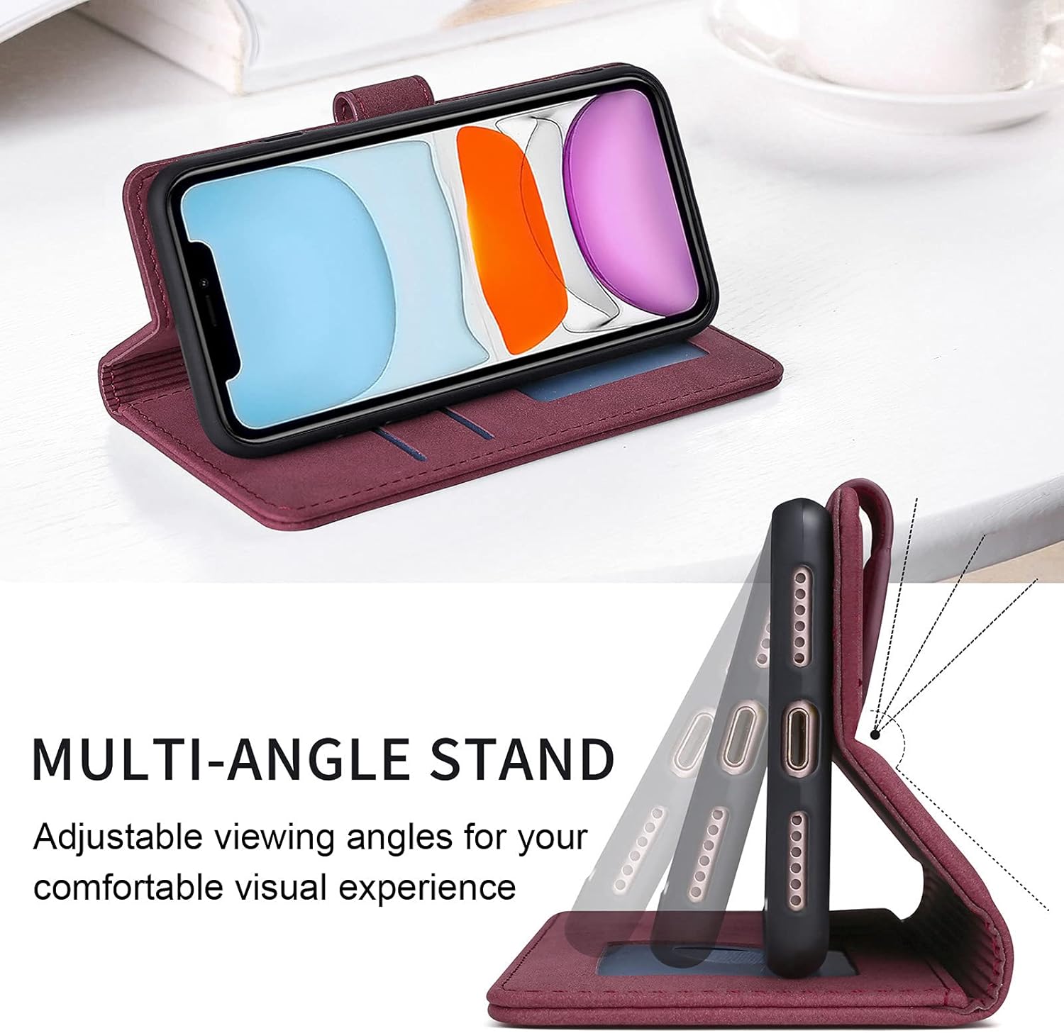 Funda para iPhone 11, funda de piel prémium tipo cartera con tarjetero y función atril con cierre magnético, funda compatible con iPhone 11 (6.1