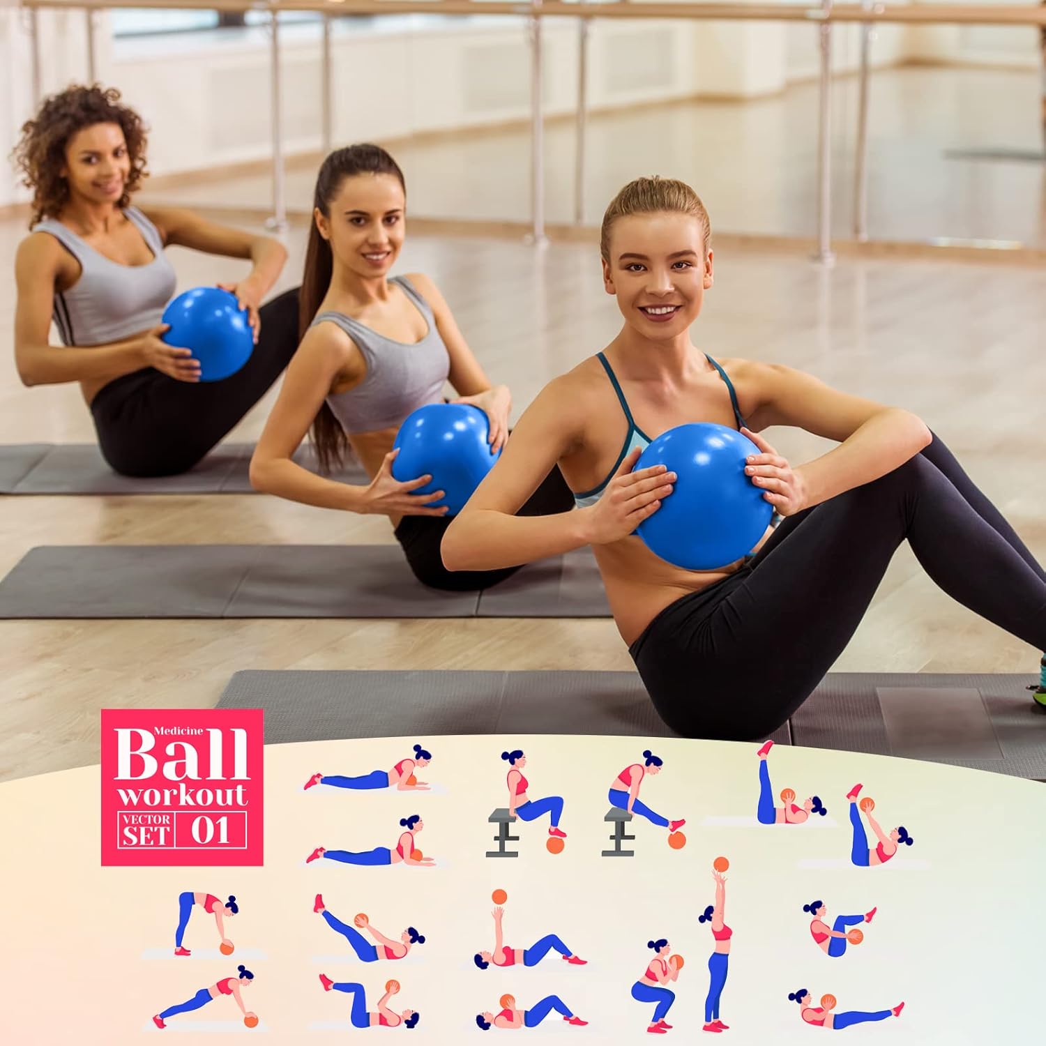 Jexine 10 pelotas de yoga de pilates de 8 pulgadas, mini bolas de ejercicio, pelota de núcleo para yoga, estabilidad, barre dobladora,