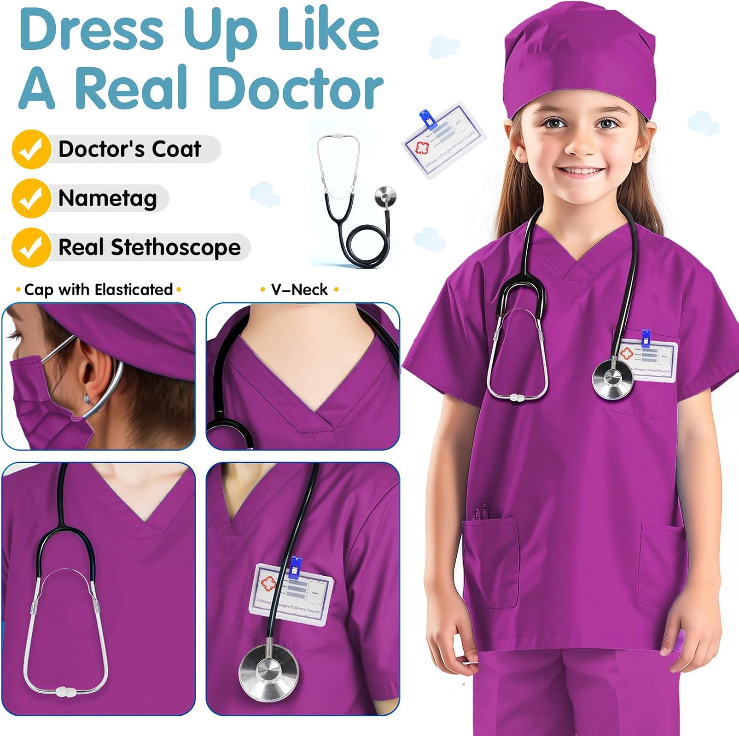 RioRand Disfraz de médico para niños, enfermeras con accesorios, disfraz de Navidad para niños y niñas de 3 a 11 años