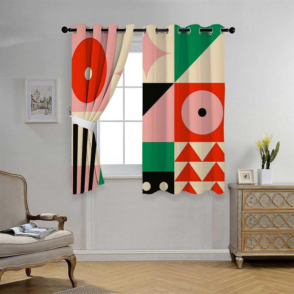 YANFENQI Cortinas para Habitacion Bauhaus – Lámina opaca con diseño retro con ojales para puertas cortas, 55 pulgadas de ancho por 72 pulgadas de